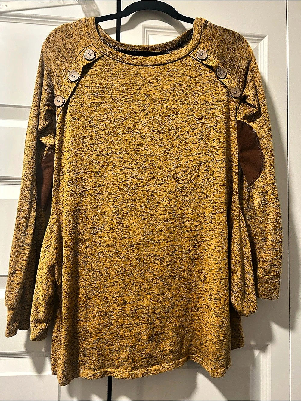 PS Kate Long Sleeve Button Detail Top in Brown Speckled Yellow